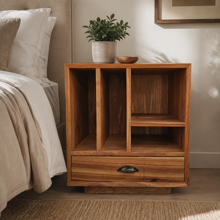 Boston Kiaat Pedestal — luxury bedroom lifestyle