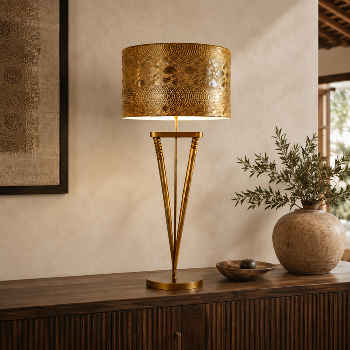 Bronze Duo Gemsbok Lamp &amp; Tan Lizard Shade – lifestyle view