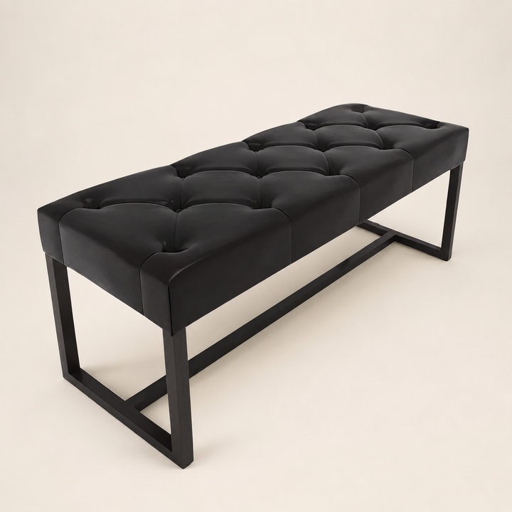 Brooklyn Ottoman deep button mercis leather mania — opposite three-quarter view