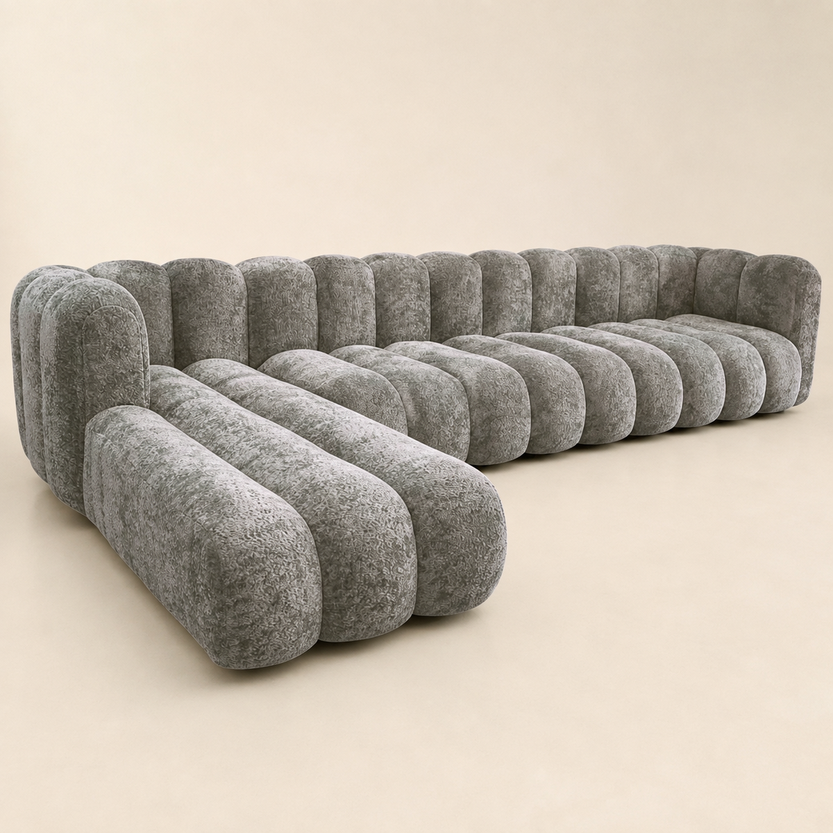 Bubble Pewter L Shape Couch 3000mm x 2000mm - opposite three-quarter view