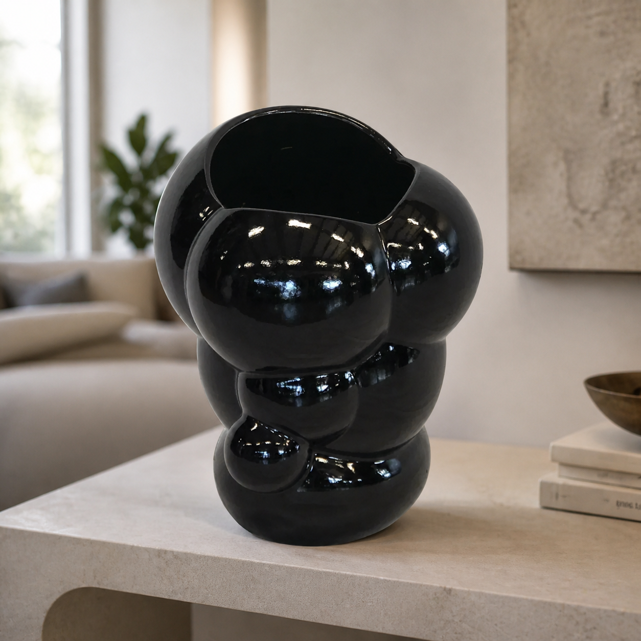 Ceramic bubble egg vase black large (35cm x 33cm) - luxury lifestyle