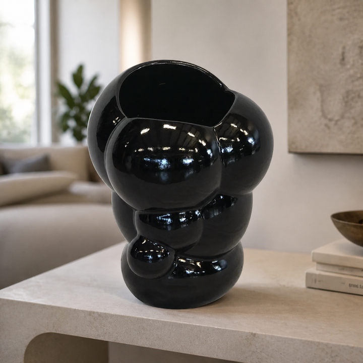 Ceramic bubble egg vase black large (35cm x 33cm) - luxury lifestyle
