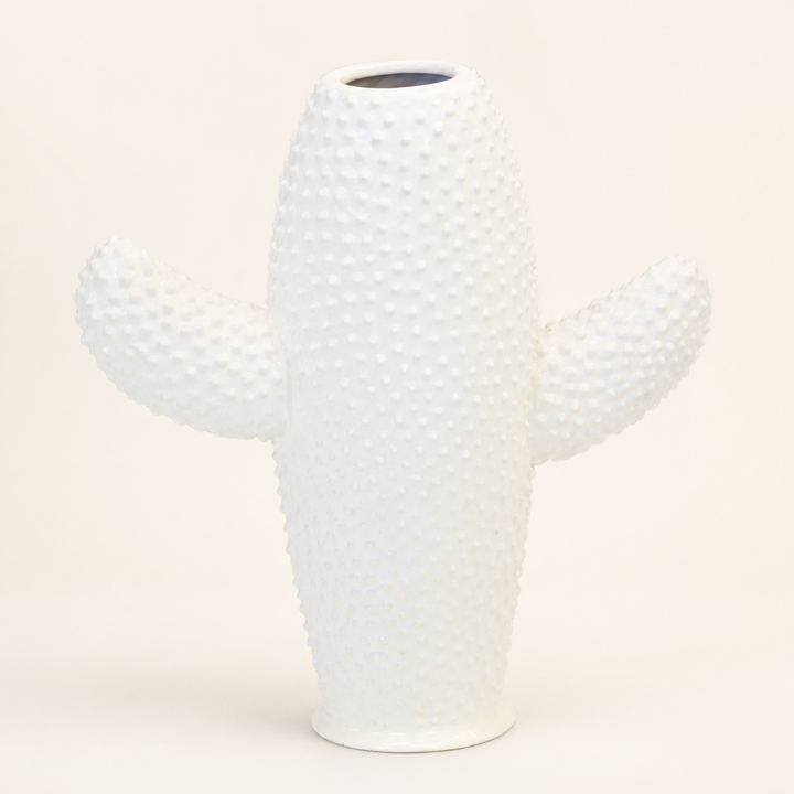 Ceramic cactus vase white flat large - catalogue
