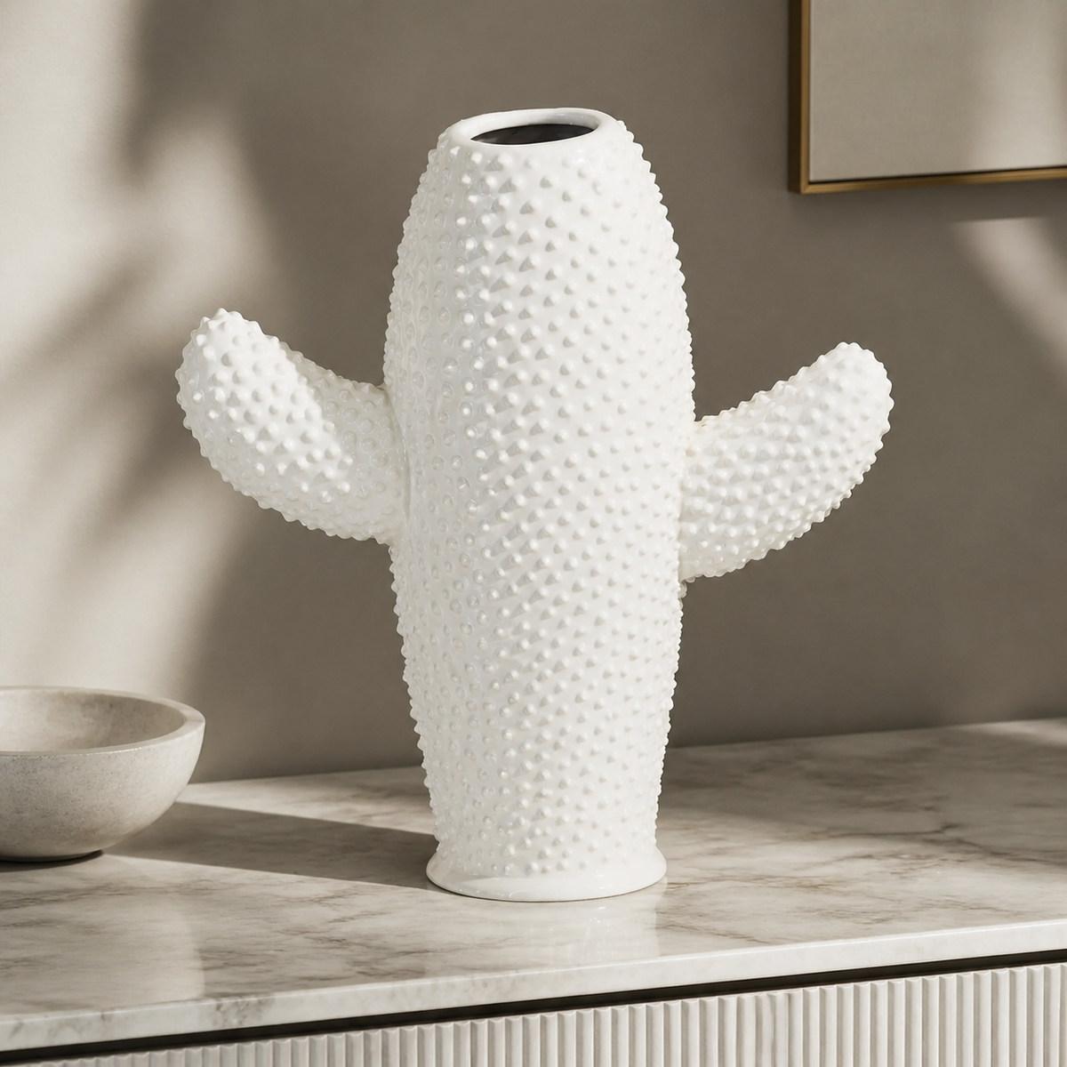 Ceramic cactus vase white flat large - luxury lifestyle