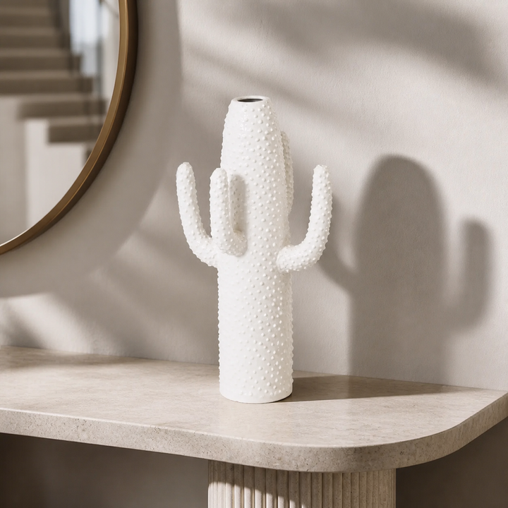 Ceramic cactus vase white large - luxury lifestyle