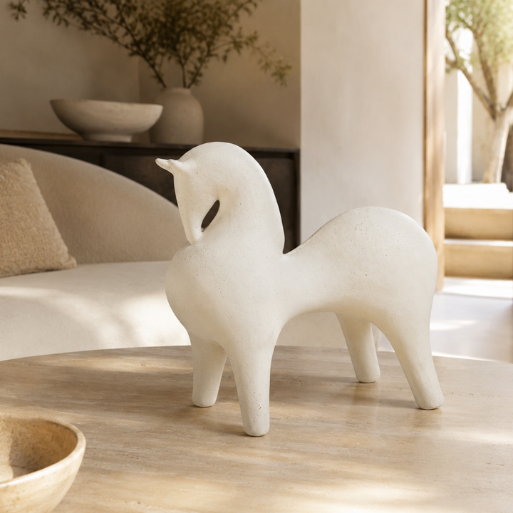 Ceramic Horse Statue White — luxury interior lifestyle view
