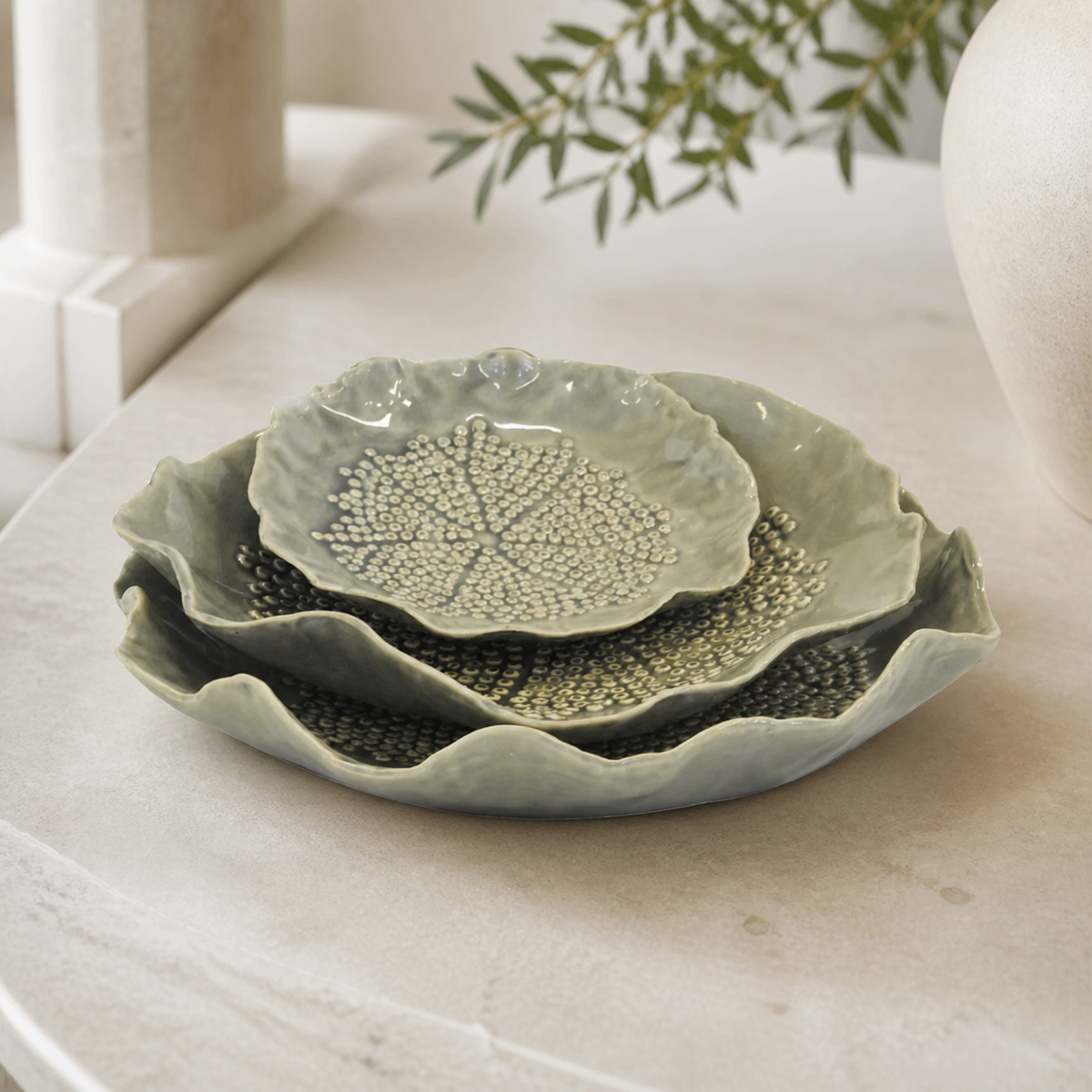 Ceramic Petal Plate Grey Set of 3 — luxury lifestyle image