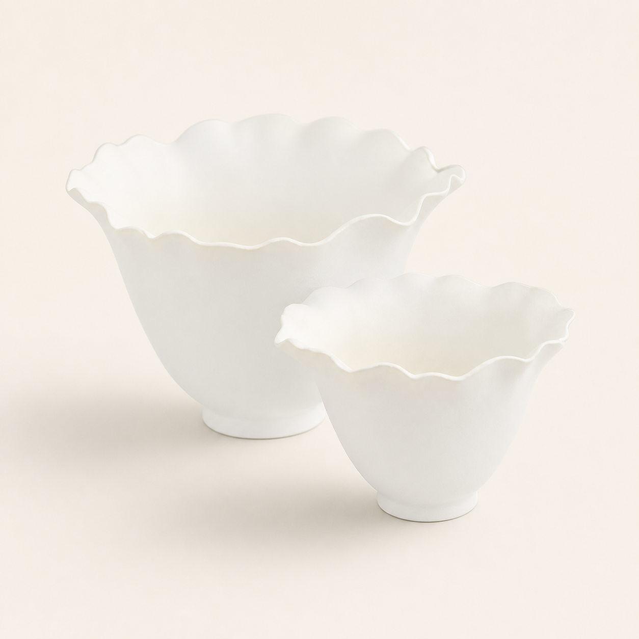 Ceramic scalloped petal votive matt white s/2 - catalogue