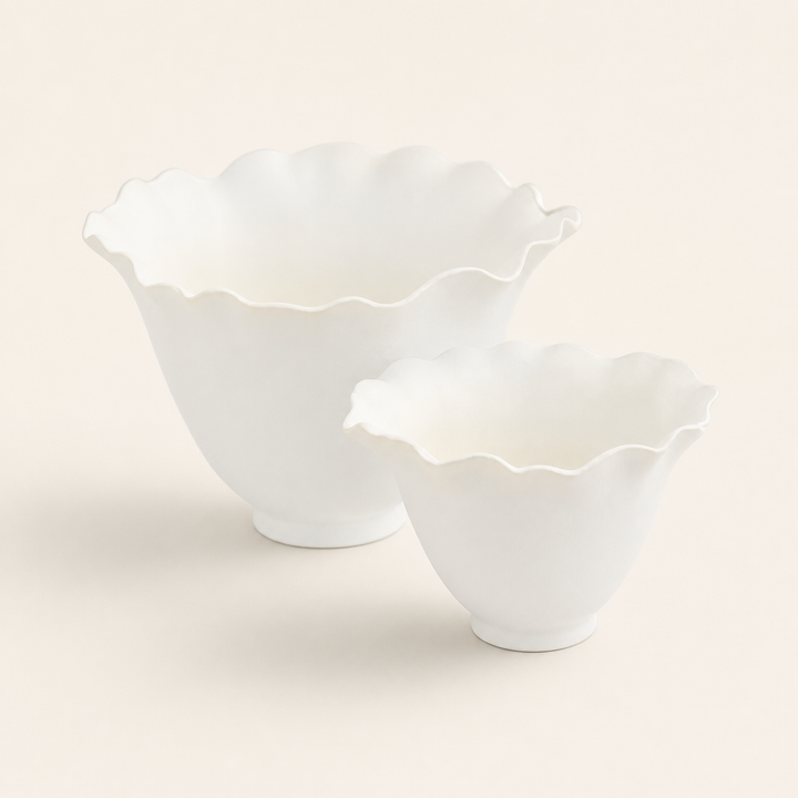 Ceramic scalloped petal votive matt white s/2 - catalogue