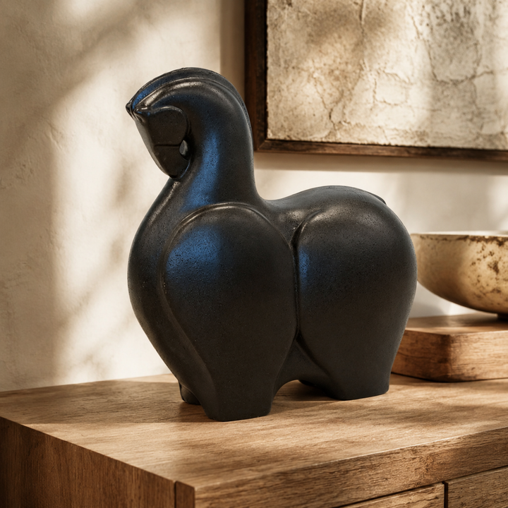 Ceramic Trojan Horse Statue Black — luxury interior lifestyle view