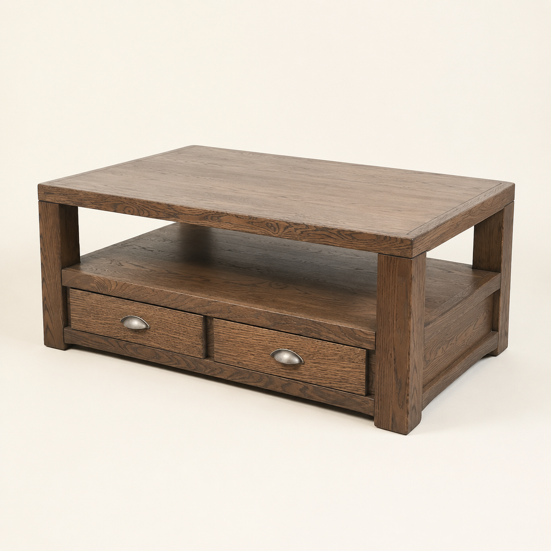 Classic Red Oak Coffee Table — opposite three-quarter view