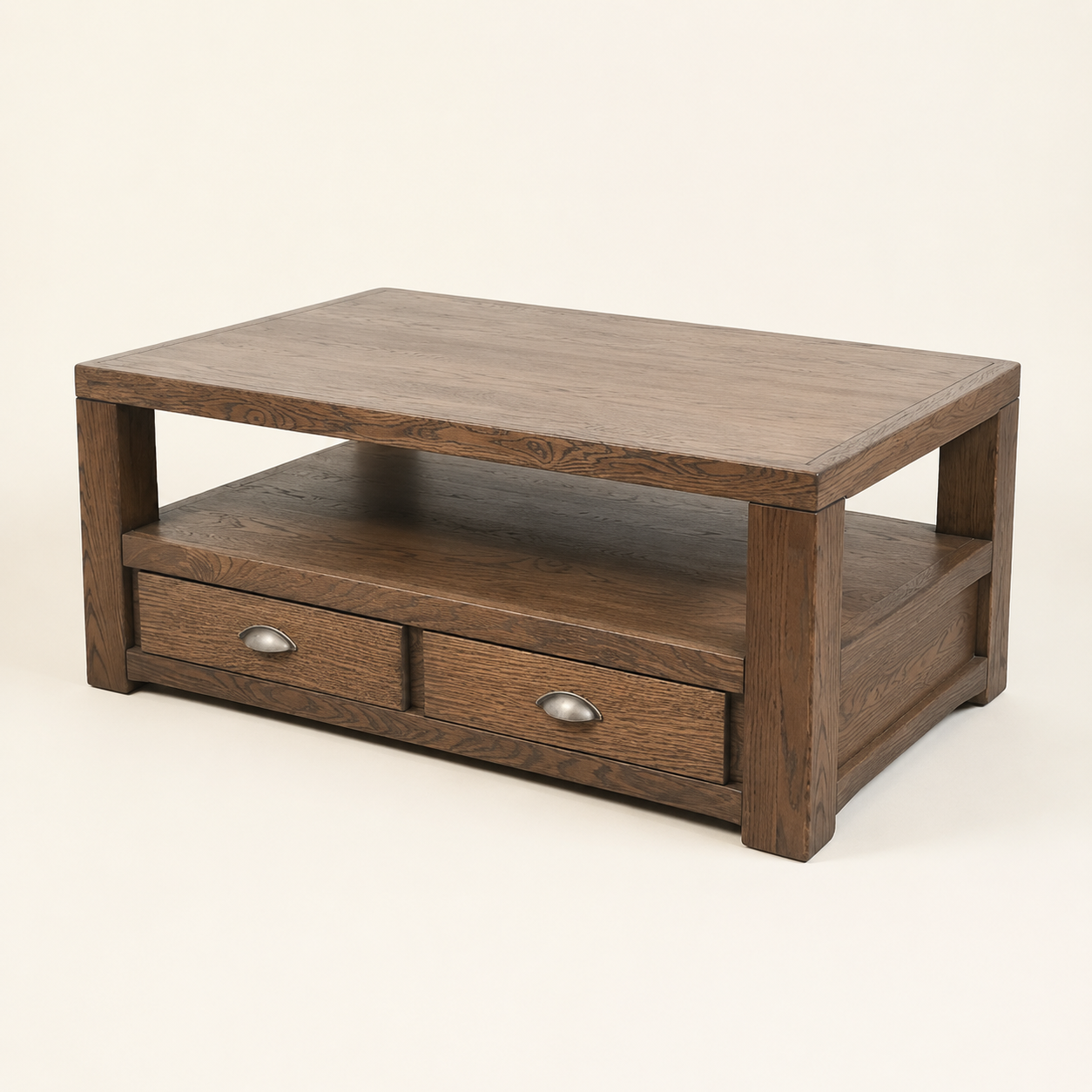 Classic Red Oak Coffee Table — opposite three-quarter view