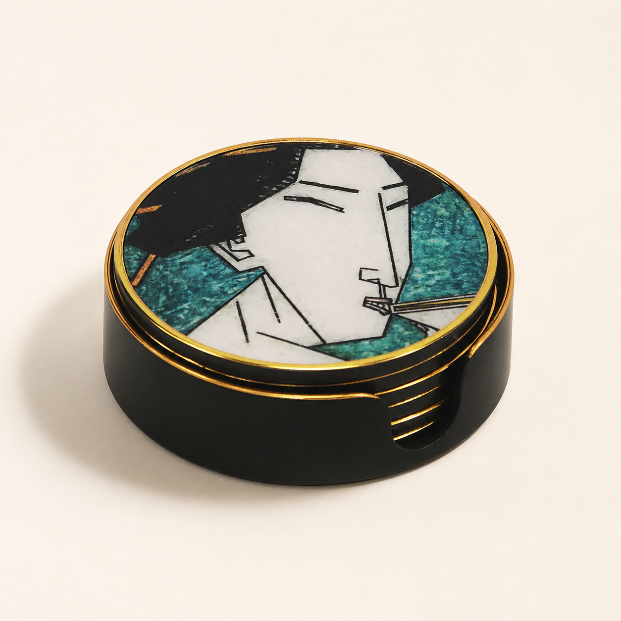 Coaster geisha girl teal set of 6 - catalogue