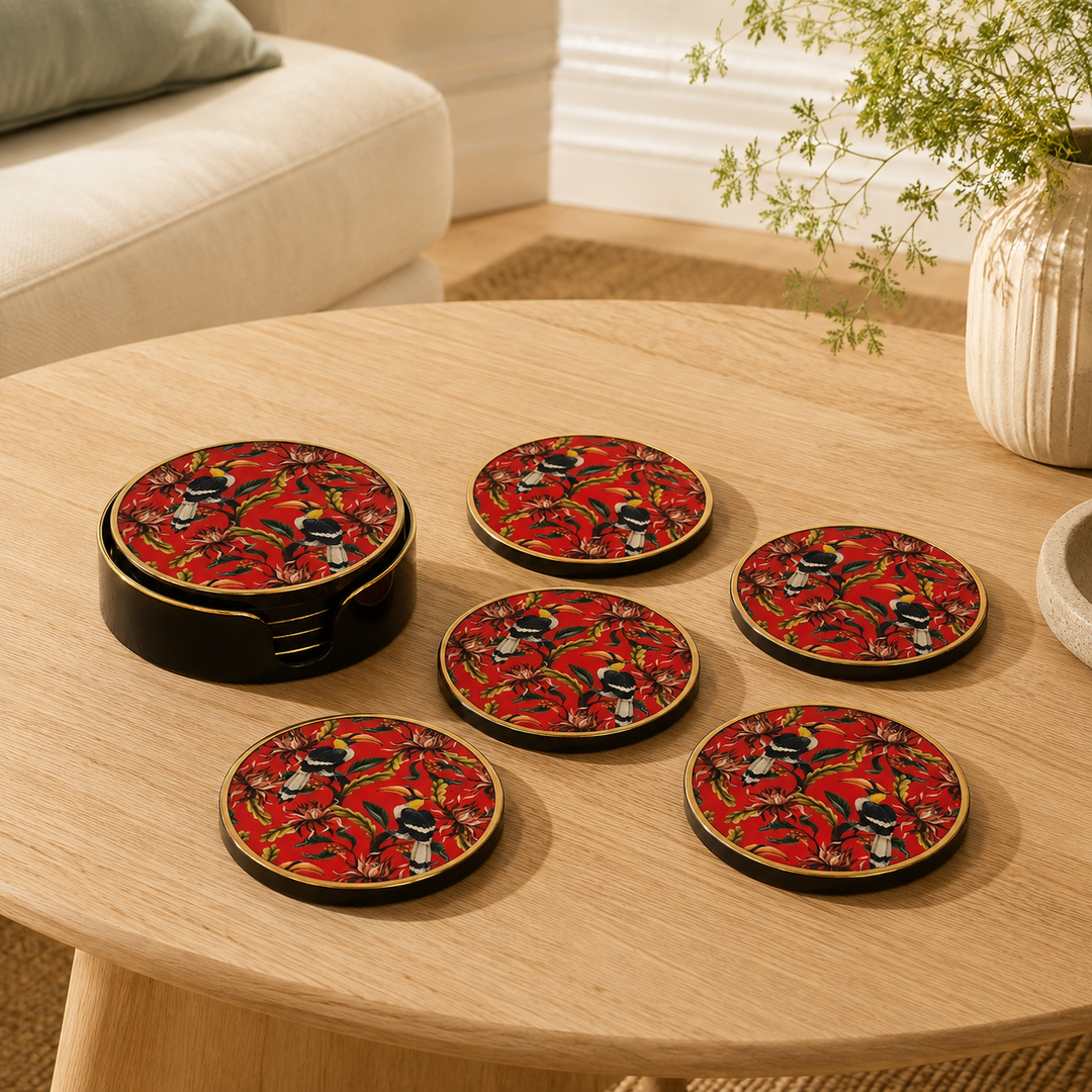 COASTER ROUND RED TOUCAN S/6 lifestyle view
