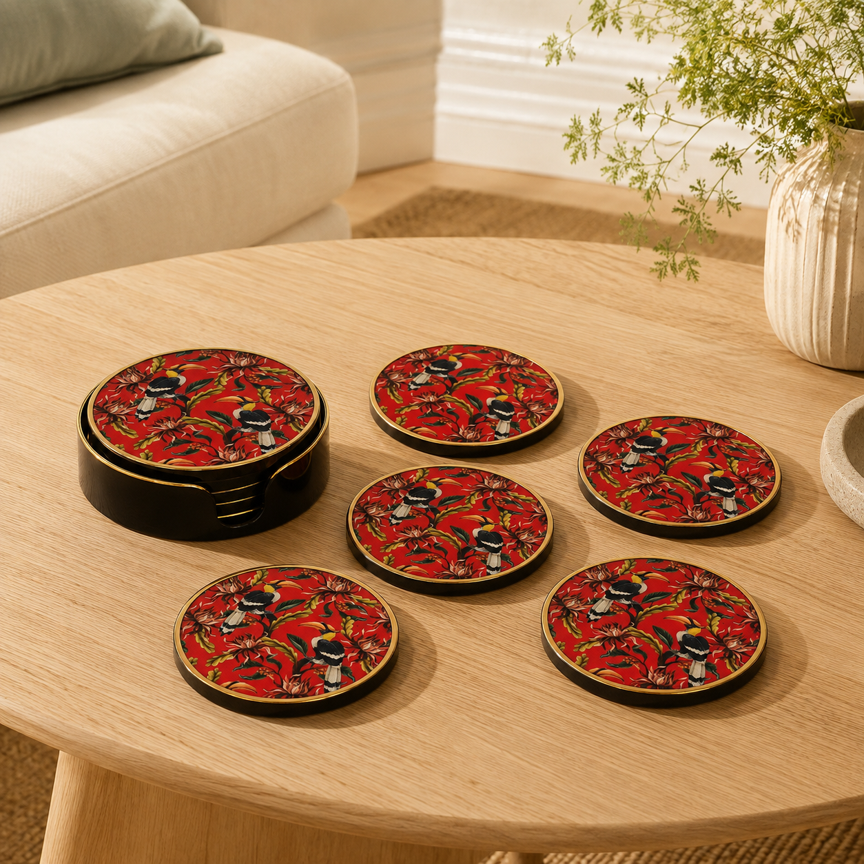 COASTER ROUND RED TOUCAN S/6 lifestyle view