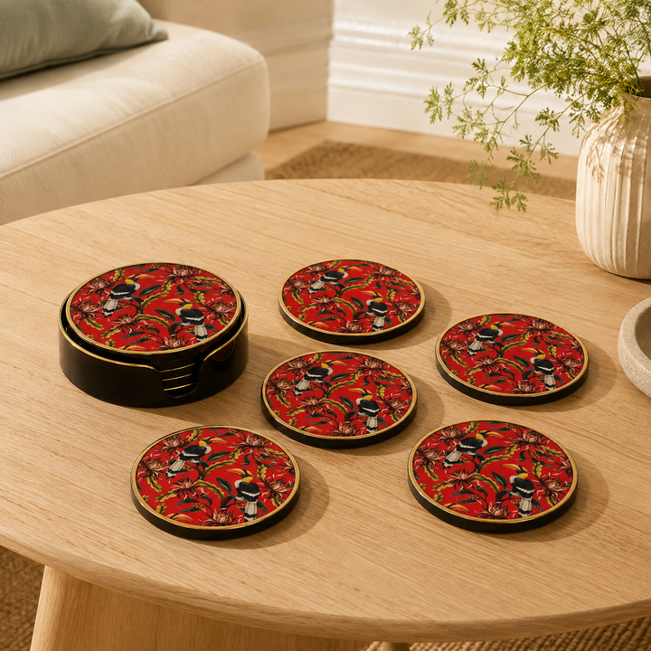 COASTER ROUND RED TOUCAN S/6 lifestyle view