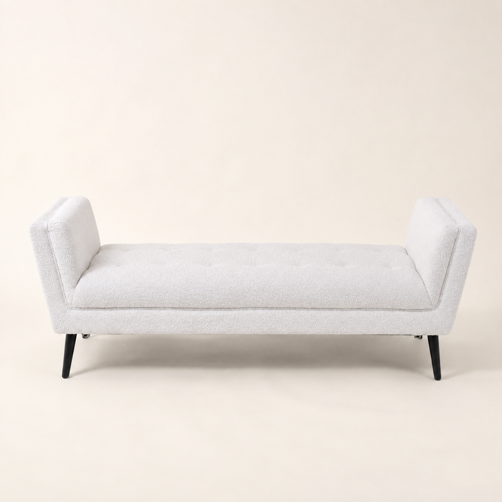 Cornwall Light Cream Bench Ottoman With Black Wooden Legs 60X150X46cm — side profile