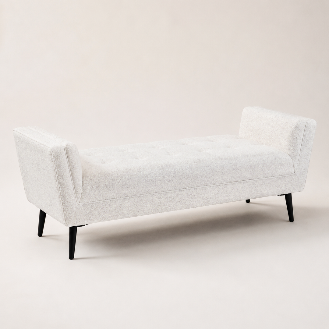 Cornwall Light Cream Bench Ottoman With Black Wooden Legs 60X150X46cm — rear angle