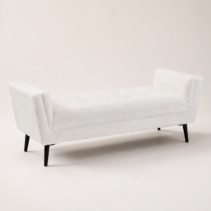 Cornwall Light Cream Bench Ottoman With Black Wooden Legs 60X150X46cm — rear angle
