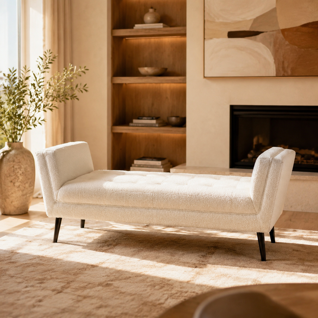 Cornwall Light Cream Bench Ottoman With Black Wooden Legs 60X150X46cm — luxury lifestyle