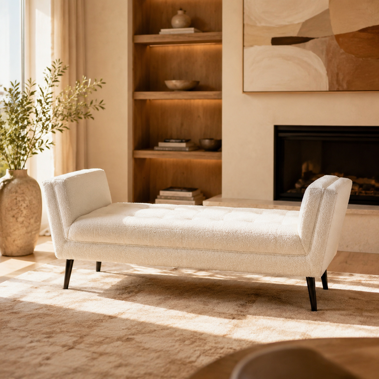 Cornwall Light Cream Bench Ottoman With Black Wooden Legs 60X150X46cm — luxury lifestyle