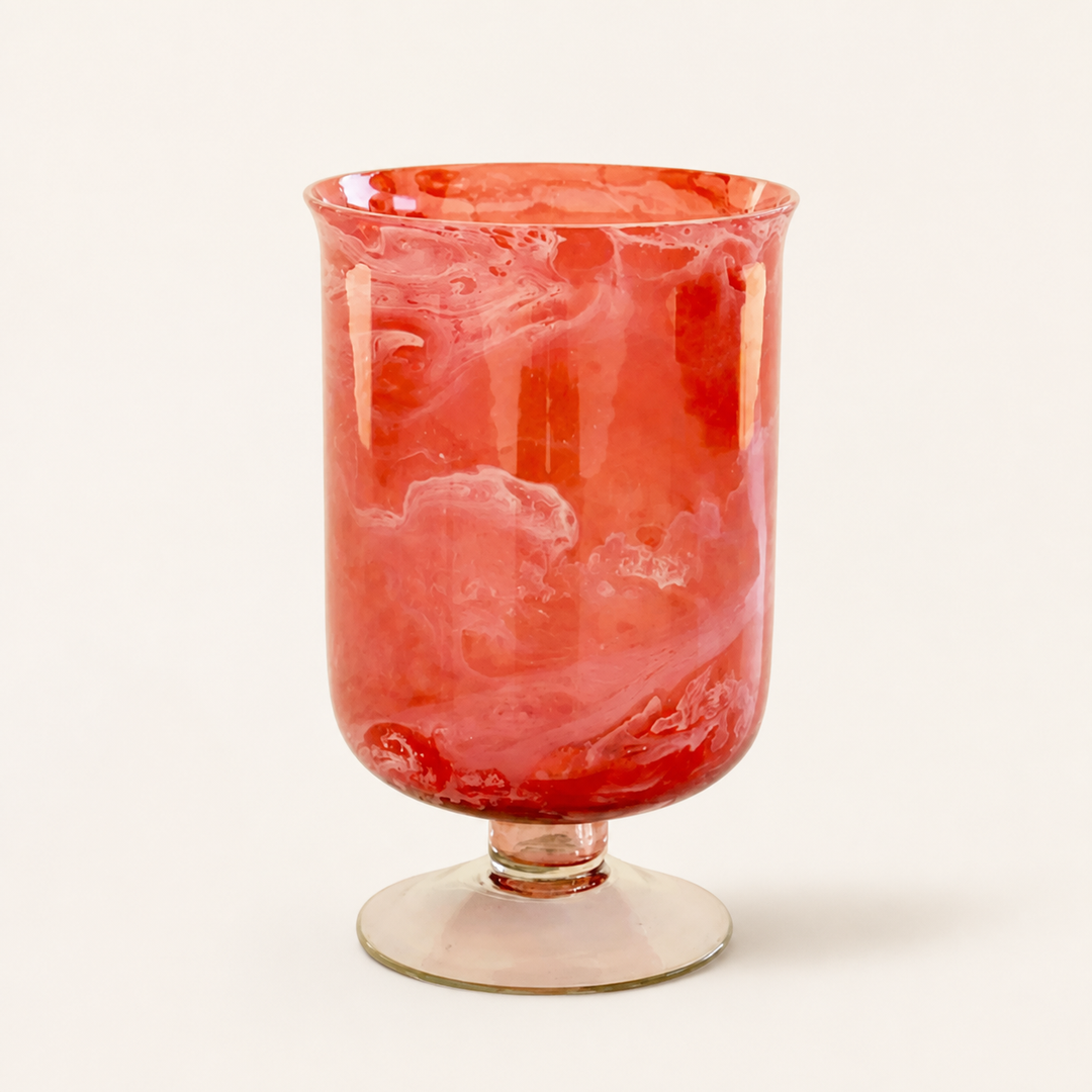 Cranberry glass candle holder on foot 20x13cm — catalogue product image