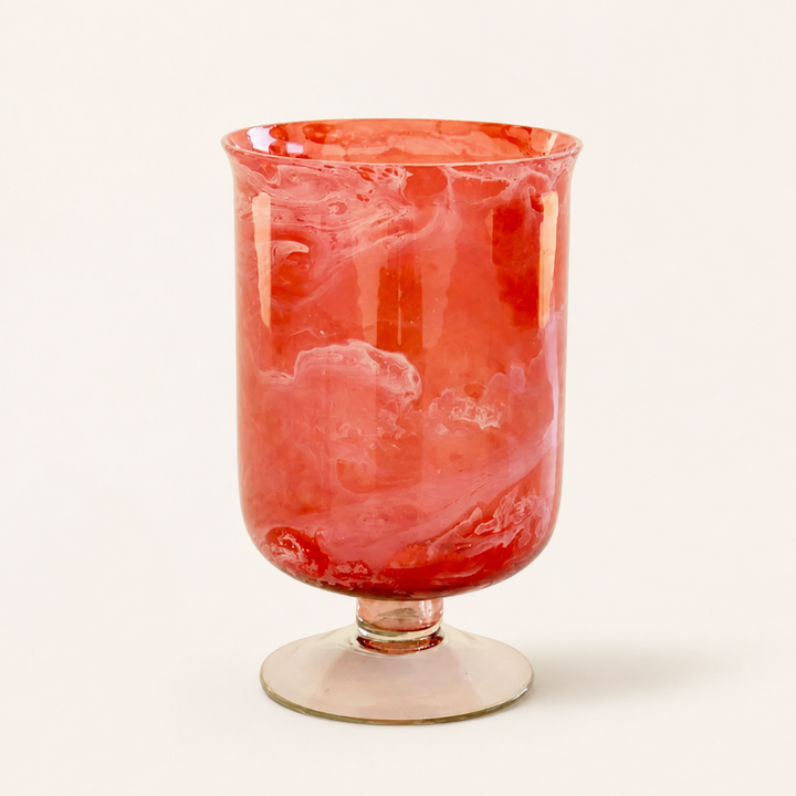 Cranberry glass candle holder on foot 20x13cm — catalogue product image