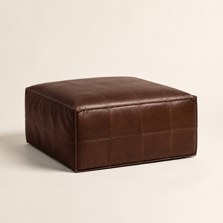 Delta Square Ottoman Full Grain Leather — rear angle