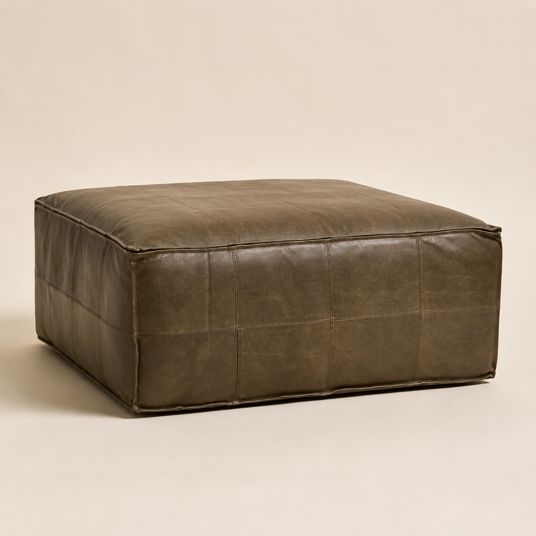 Delta Square Ottoman Full Grain Leather — craftsmanship detail