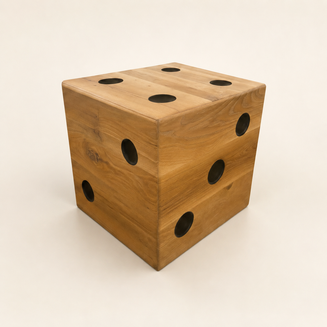 Dice Oak Ottoman Side Table — opposite three-quarter view