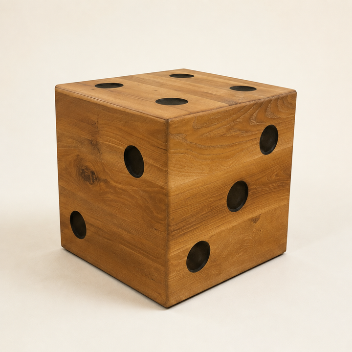 Dice Oak Ottoman Side Table — side profile