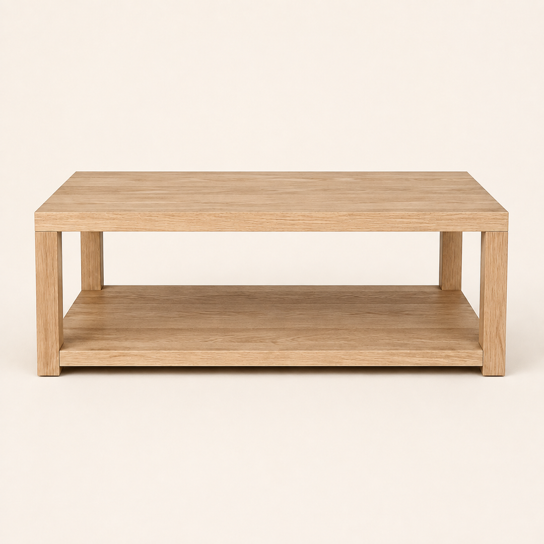 Double-Top Red Oak Coffee Table — side profile