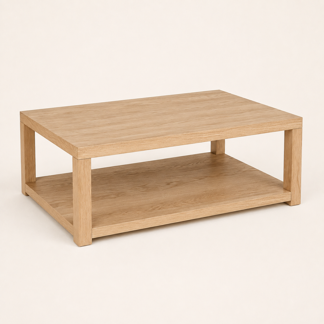 Double-Top Red Oak Coffee Table — rear angle