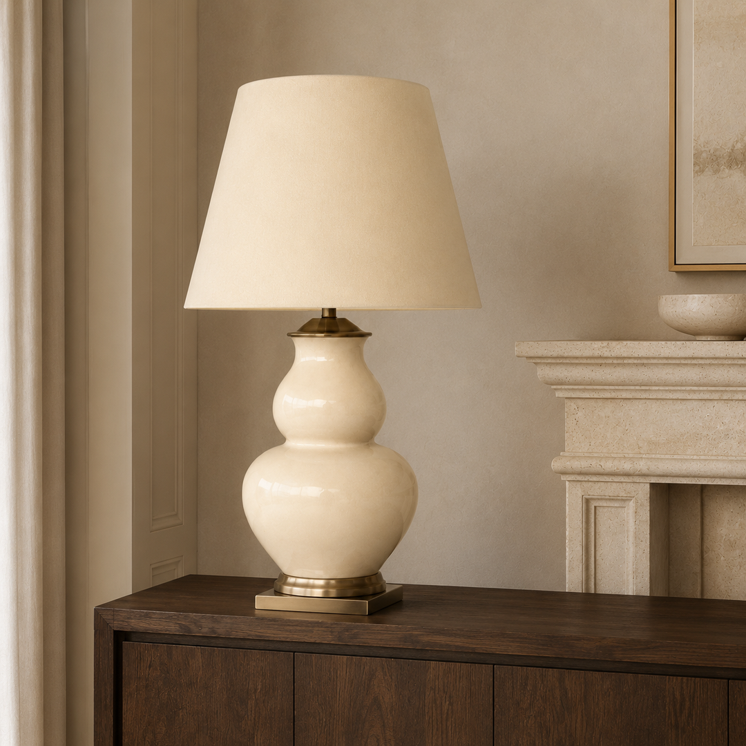 Extra Large Beige Bulbous Lamp Base Beige Shade 77X46cm – lifestyle view