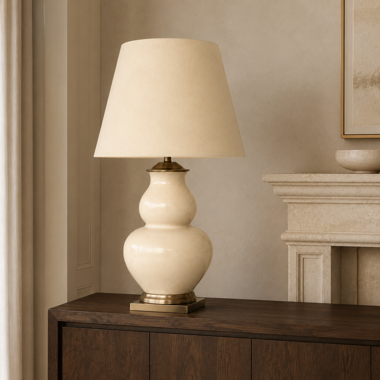 Extra Large Beige Bulbous Lamp Base Beige Shade 77X46cm – lifestyle view