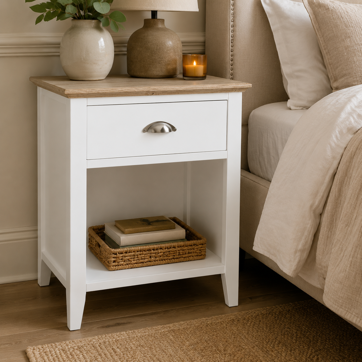 Farm Style Oak Pedestal — luxury bedroom lifestyle