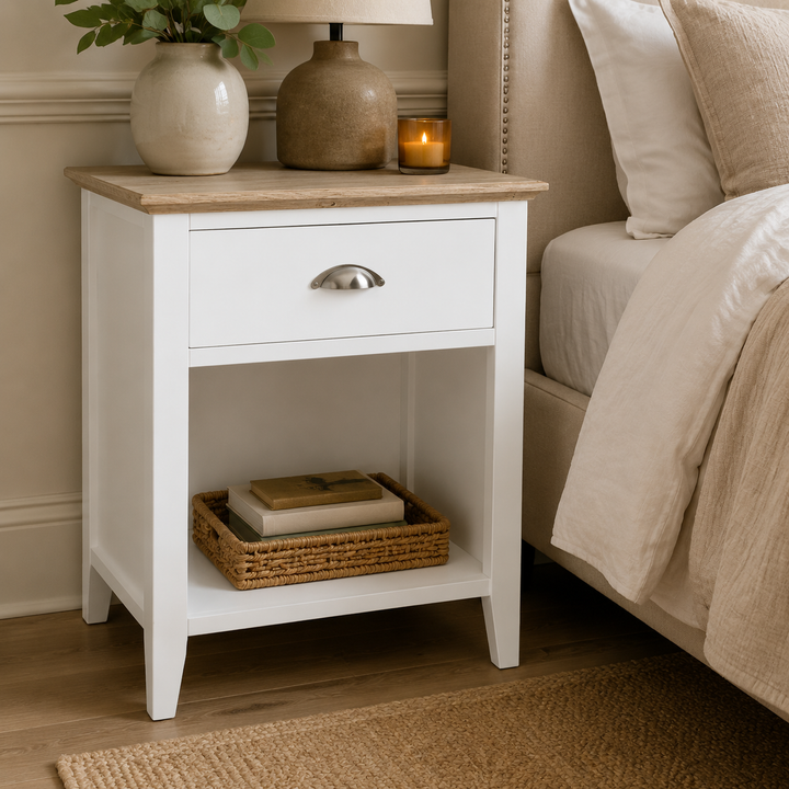 Farm Style Oak Pedestal — luxury bedroom lifestyle