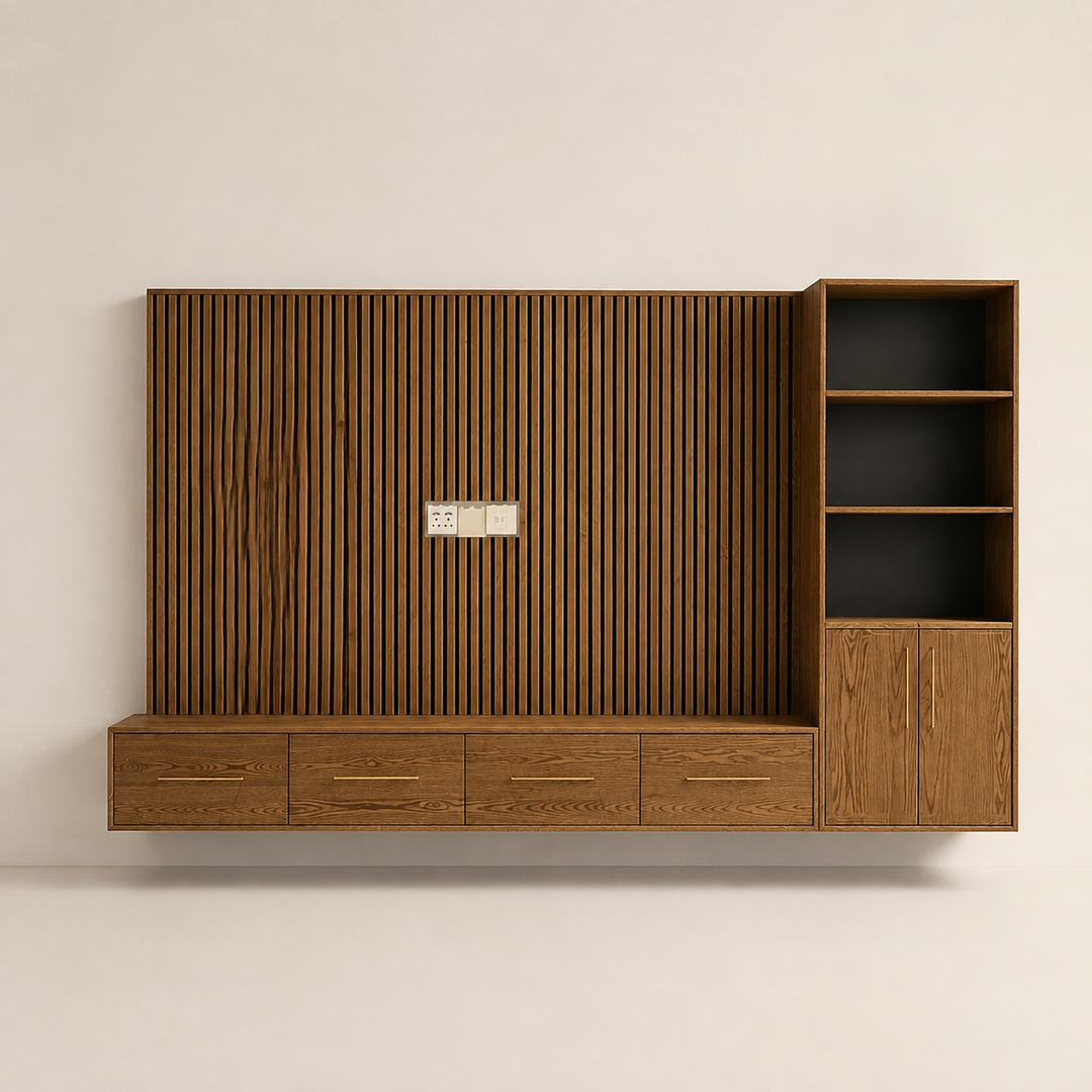 Floating Oak TV Wall / Plasma Unit — side profile