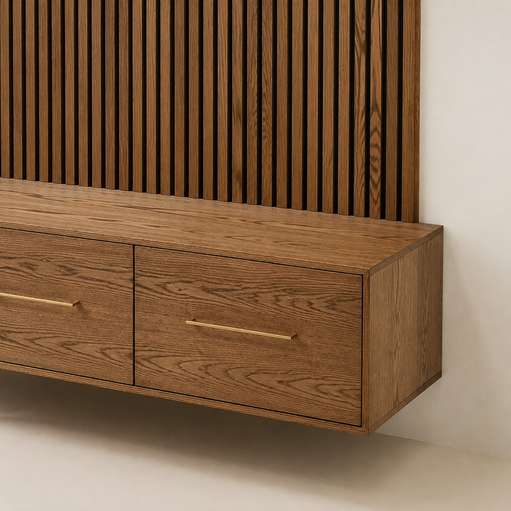 Floating Oak TV Wall / Plasma Unit — craftsmanship detail