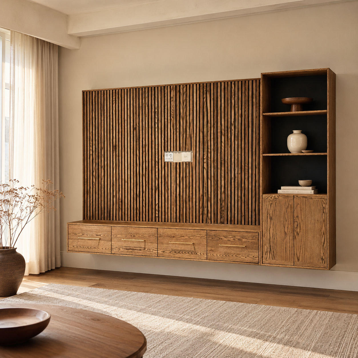 Floating Oak TV Wall / Plasma Unit — luxury lifestyle