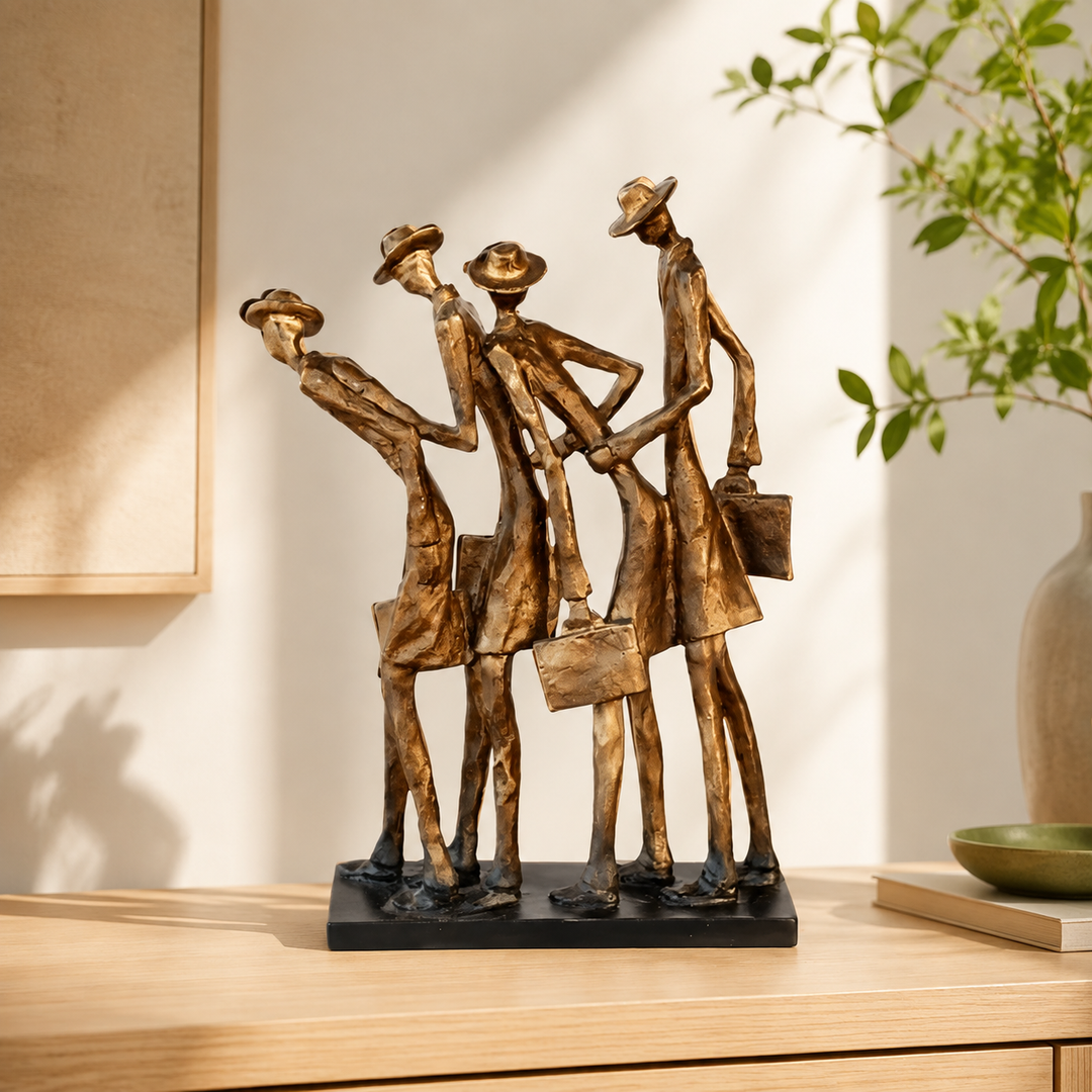 Four Standing Friends sculpture styled in a warm interior