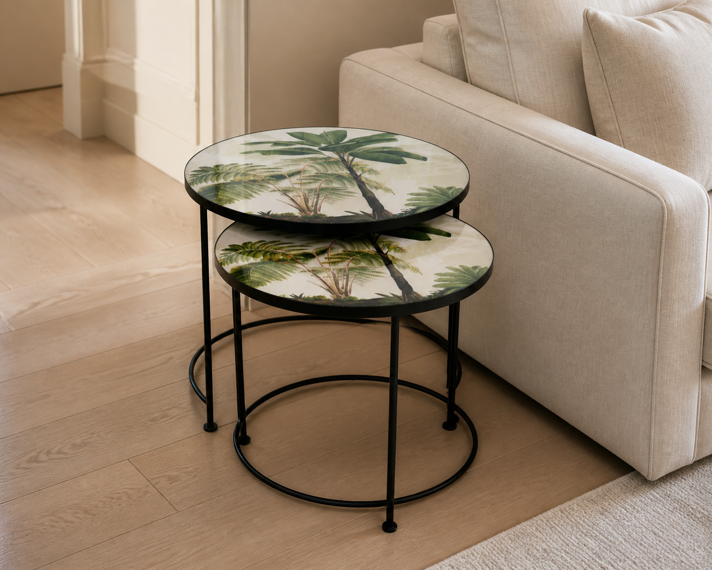 Glass table nesting palm tree s/2 - luxury lifestyle