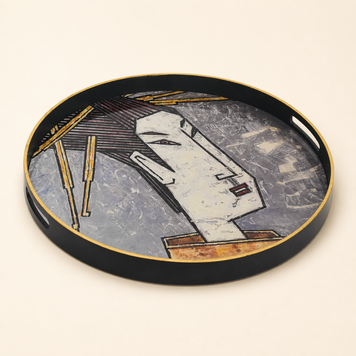 Glass tray geisha girl grey (60cm) - catalogue