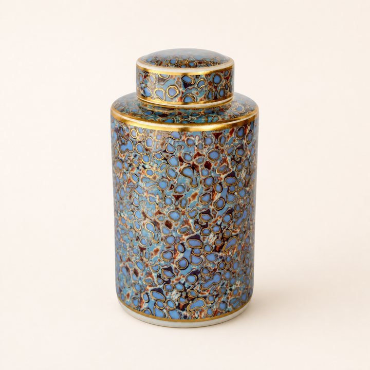 GOLD, BLUE MULTI COLOUR JAR WITH LID 30X19CM - catalogue