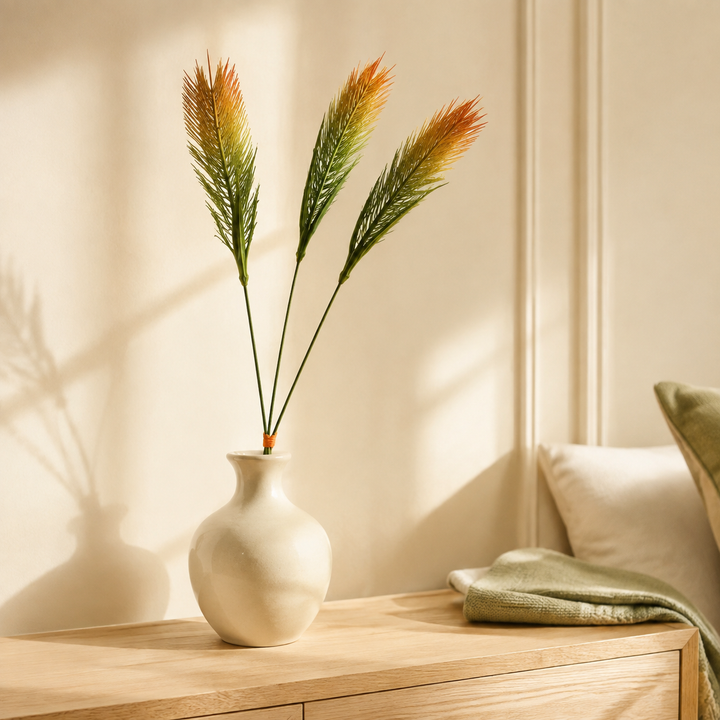 Grasshead Burnish three-stem bundle styled in a warm interior