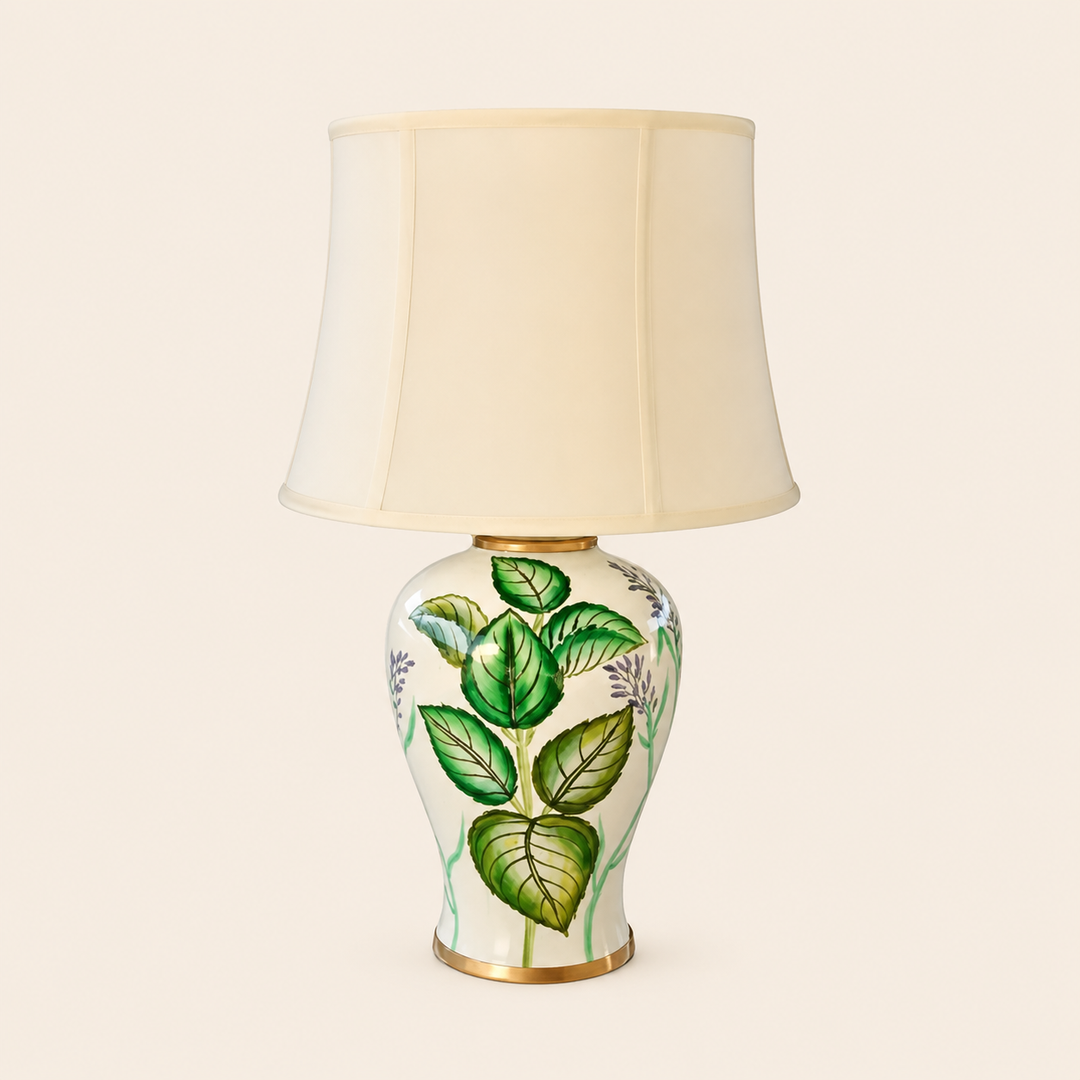 Green Leaf Lamp Base Off White Shade 66X40cm – catalogue view