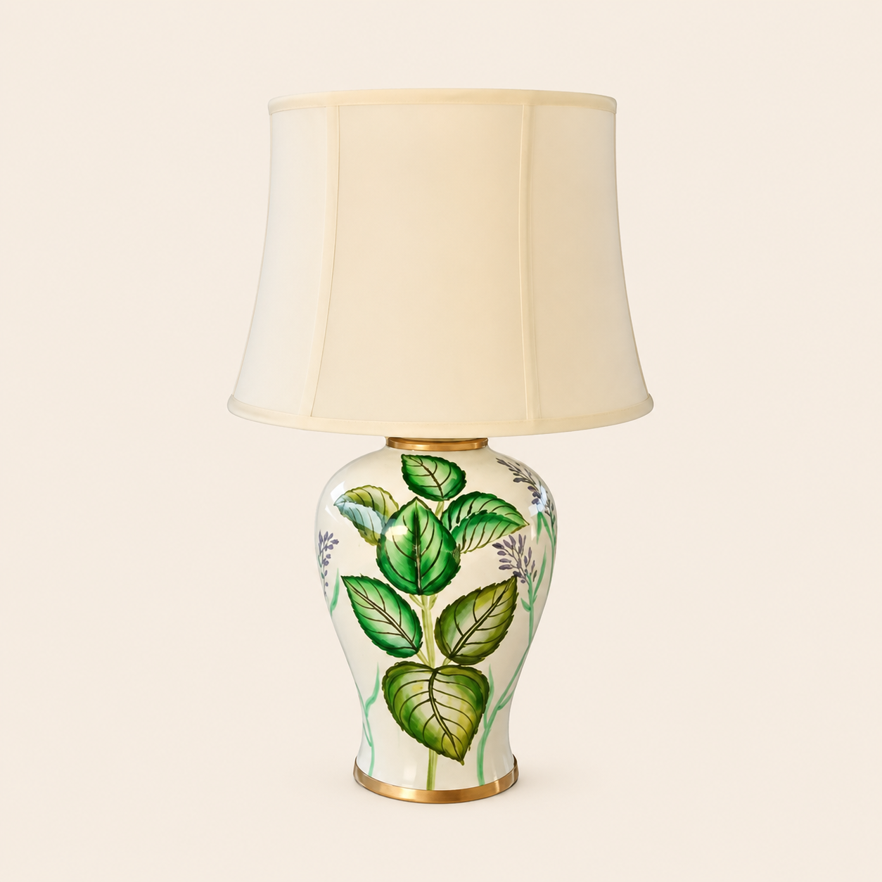 Green Leaf Lamp Base Off White Shade 66X40cm – catalogue view