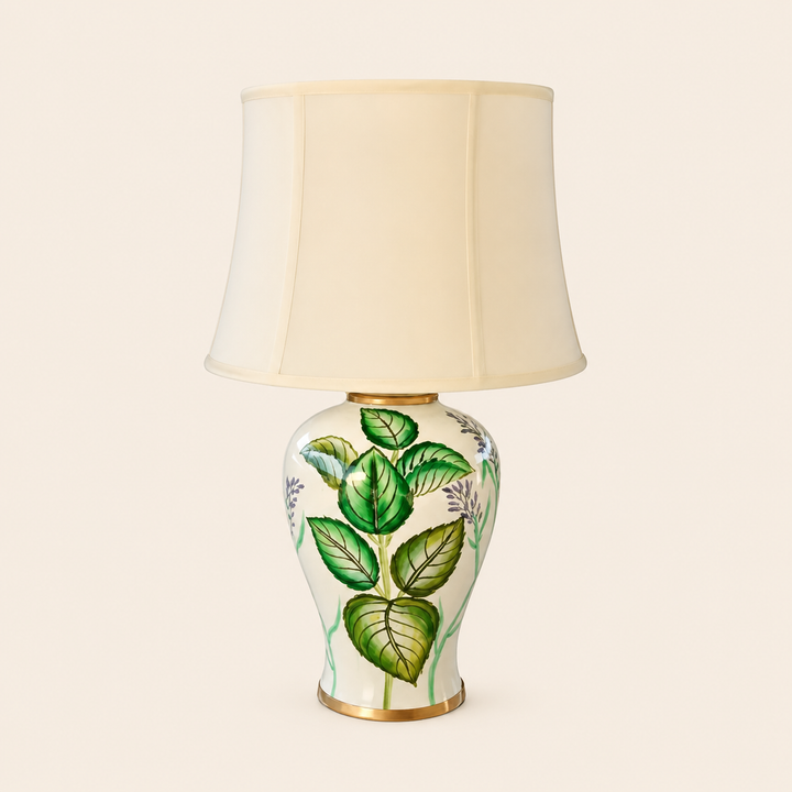 Green Leaf Lamp Base Off White Shade 66X40cm – catalogue view