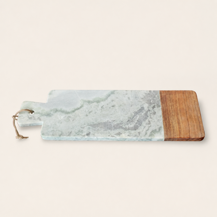 Green vein marble board with wood 48x15.5cm — catalogue product image