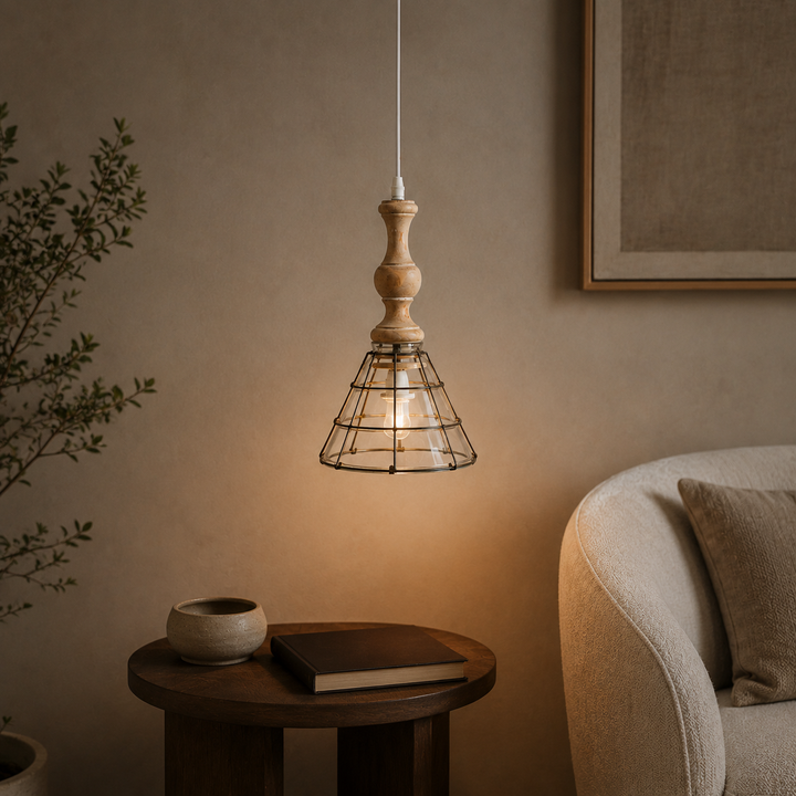 Hanging glass shade wood fitting 32X19CM – lifestyle view